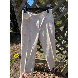 Women's Lilly Pulitzer Tan Khaki Capri Pants with Pink an Green Bees Size 4P EUC